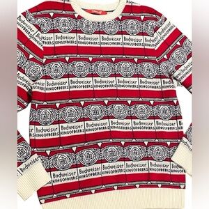 Mens Medium Budweiser Sweater Shinesty Shirt Adult Red White King Beers Holiday